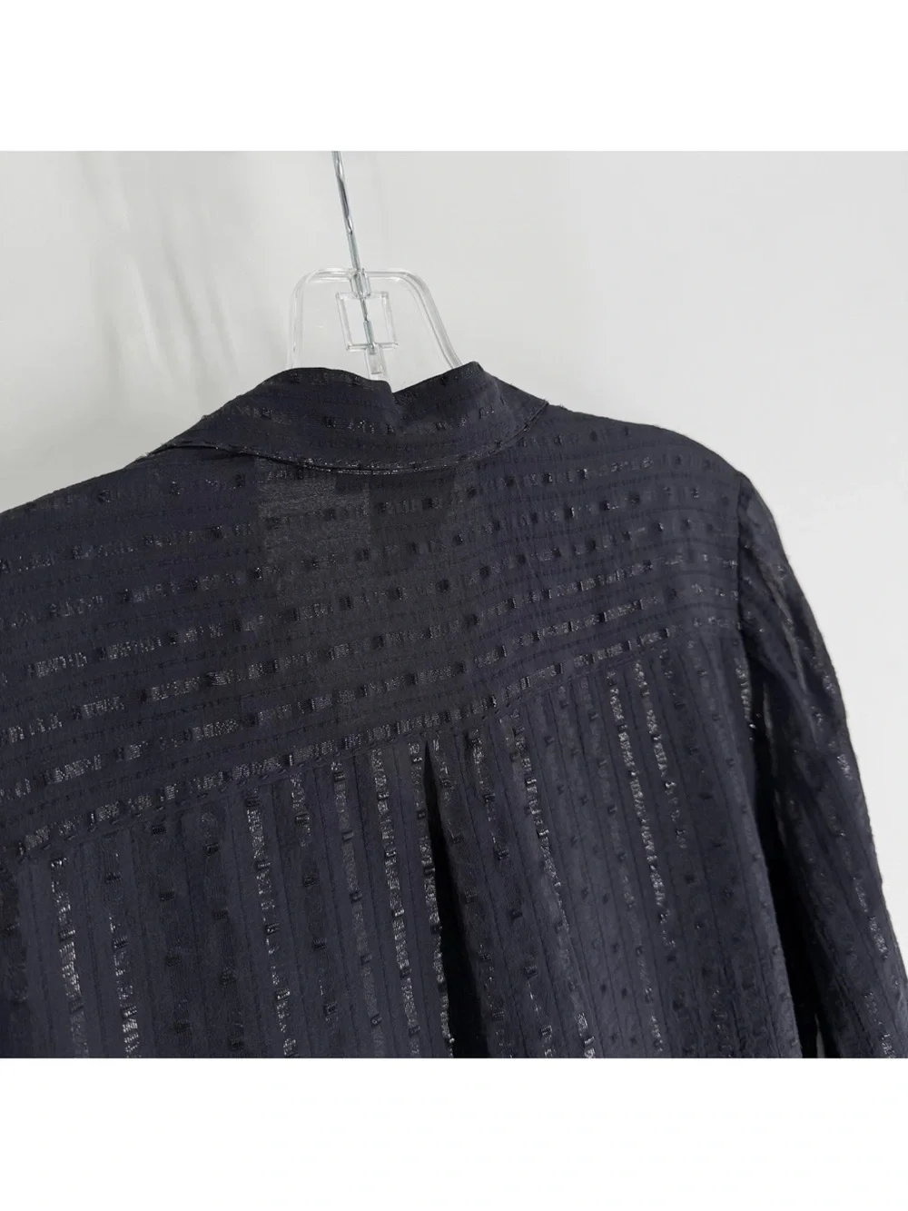 Tory Burch Ruffle Blouse Womens Size 6 Navy Shimmer Sheer Button Up Shirt